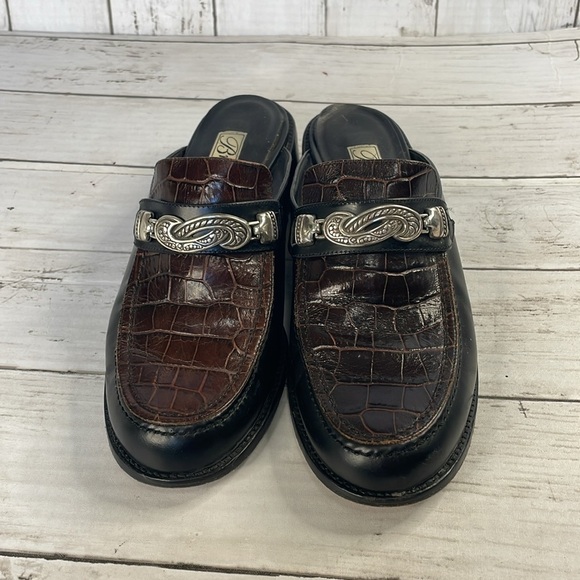 Brighton Classic Brown and Black Metal Embellished Leather Mules - Picture 3 of 11